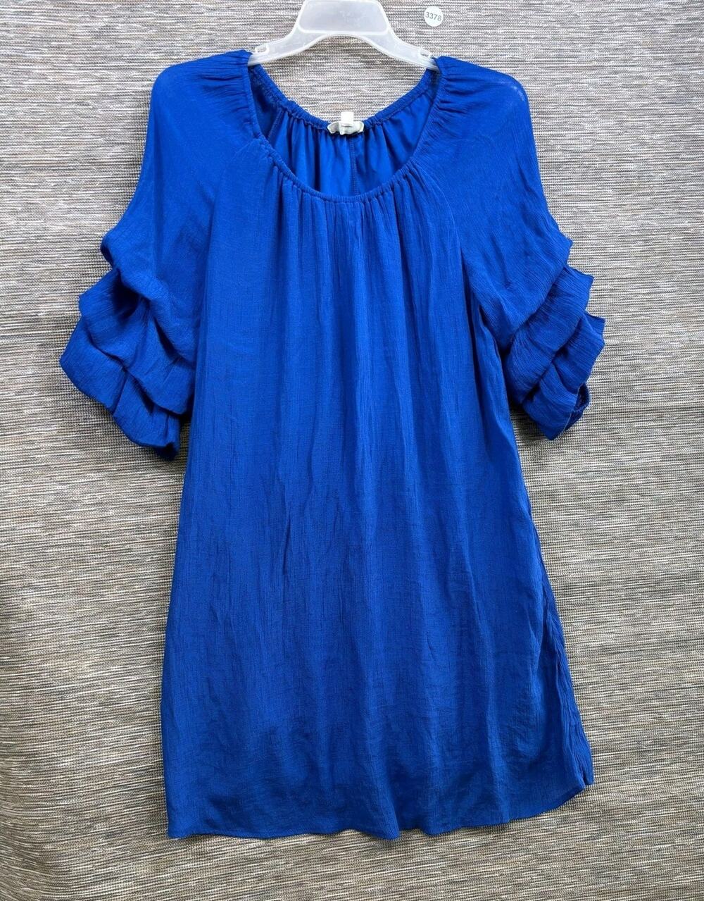 Indigo Rose Dress Womens 2X Blue Ruffle Flutter Sleeve Shift Knee Length Lined